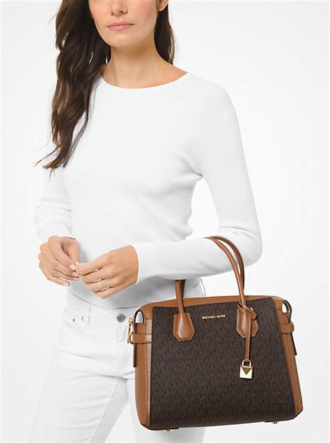 michael michael kors mercer small logo belted satchel|Michael Kors emilia medium satchel.